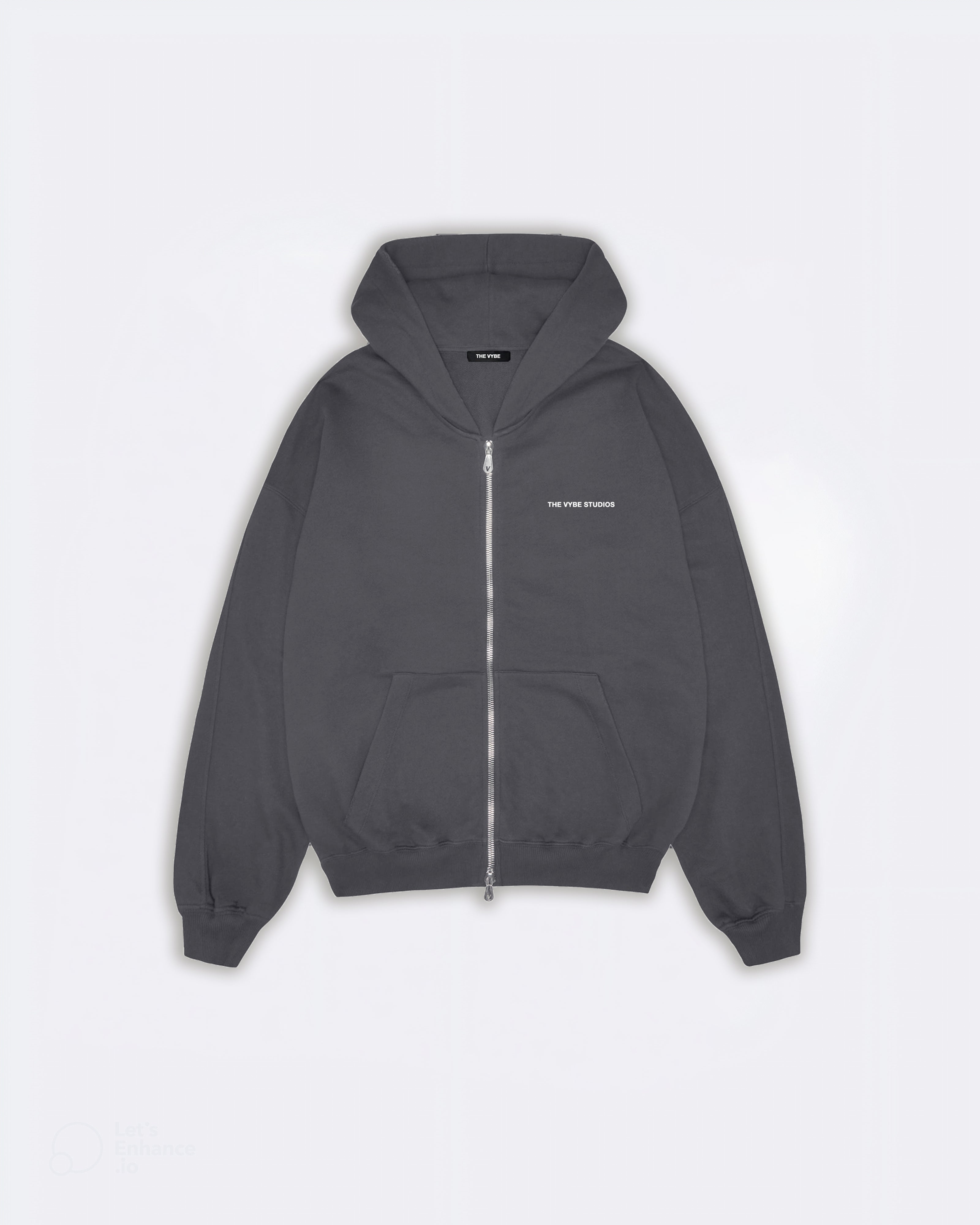 Washed Grey Essential Zip Hoodie